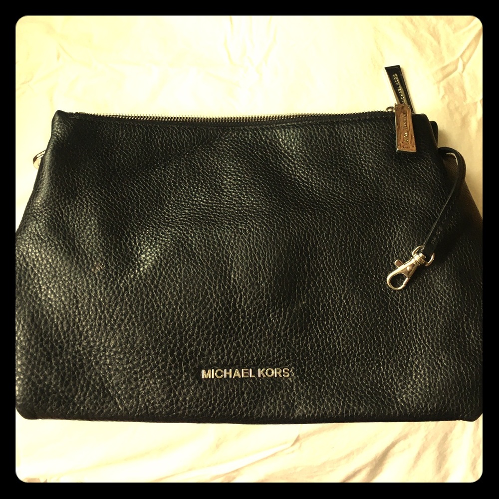 Michael Kors black leather clutch bag